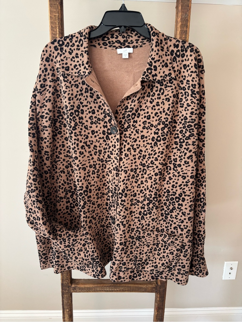 J. Jill Leopard Print Button-Front Shirt Jacket in Tan and Black - Picture 4 of 6
